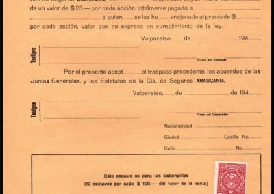 República de Chile – Documento de Traspaso de Acciones de la Compañía de Seguros Araucania S. A.