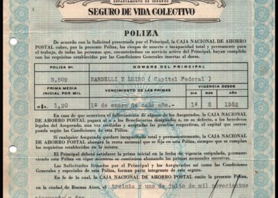 Póliza de Seguro de Vida Colectivo. 31 de Julio de 1952. Caja Nacional de Ahorro Postal.