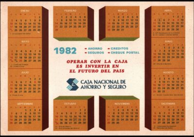 Calendario Año 1982 de Caja Nacional de Ahorro y Seguro.