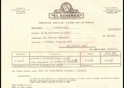 Factura de El Acuerdo Compañía Argentina de Seguros S. A.