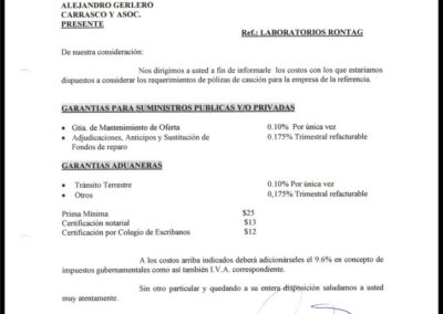 Carta a Productor Asesor con Cotizaciones para cliente. 28 de Julio de 1998. General de Fianzas y Garantías Sociedad Anónima Compañía de Seguros.