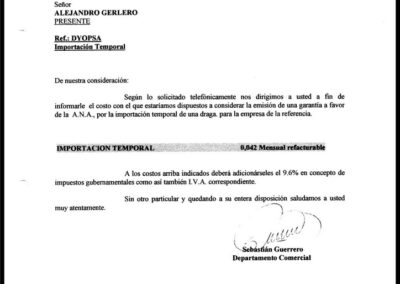 Carta a Productor Asesor por Cotización para cliente de cobertura de Importación Temporal. 17 de Julio de 1998. General de Fianzas y Garantías Sociedad Anónima Compañía de Seguros.