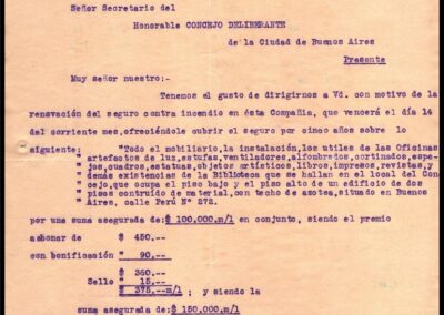 Carta con Cotización para la Renovación de Seguro de Incendio de La Estrella Compañía Argentina de Seguros contra Incendio, Fluviales y Marítimos.