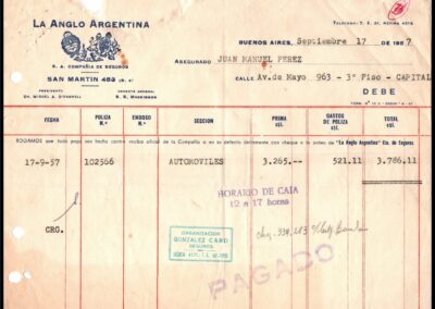 Nota de Débito de La Anglo Argentina Sociedad Anónima Compañía de Seguros.