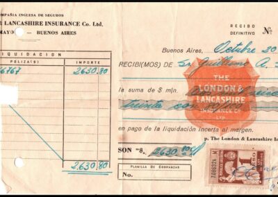 Recibo de The London & Lancashire Insurance Co. Limited.
