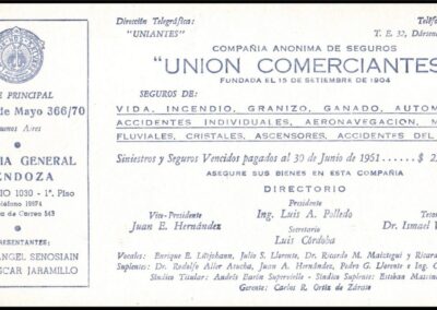 Secante de Unión Comerciantes Compañía Anónima de Seguros. Agencia Mendoza.