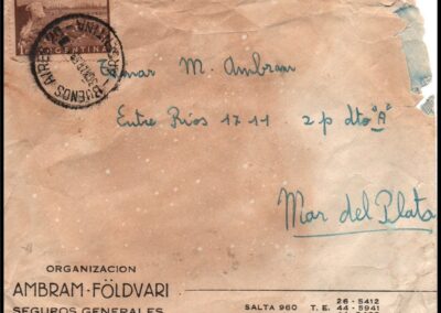 Sobre de Organización Ambram-Földvari Seguros Generales.