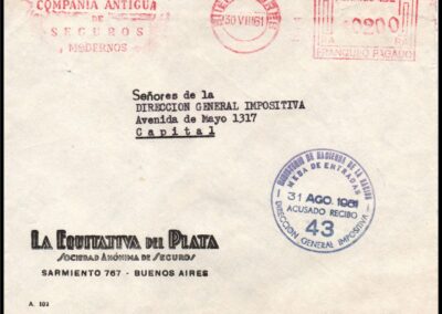 Sobre de La Equitativa del Plata Sociedad Anónima de Seguros.
