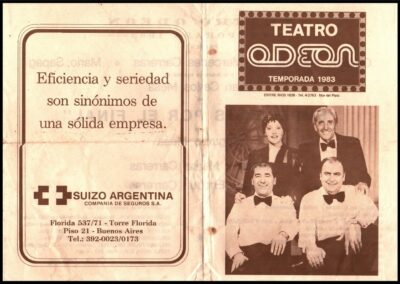 Publicidad en Programa del Teatro Odeón de Suizo Argentina Compañía de Seguros S. A.