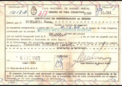 Certificado de Incorporación a Póliza de Seguro de Vida Colectivo de Caja Nacional de Ahorro Postal.