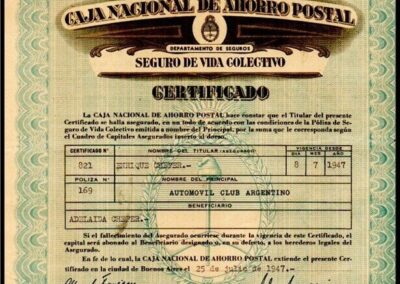 Certificado de Seguro de Vida Colectivo de Caja Nacional de Ahorro Postal.