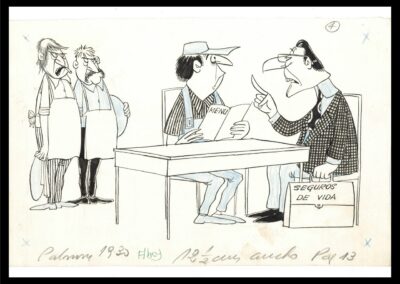 Dibujo en Tinta Original de Caricatura Vendedor de Seguros de Vida en la década de 1930.