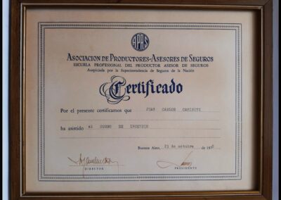 Asociación de Productores Asesores de Seguros – Certificado de Asistencia al Curso de Incendio de Juan Carlos Caminiti.