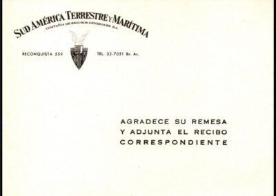 Tarjeta Agradece su Remesa y Adjunta el Recibo Correspondiente de Sud América Terrestre y Marítima Compañía de Seguros Generales S. A.