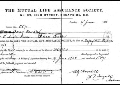 Recibo de Pago de Póliza. 09 de Junio de 1868. The Mutual Life Assurance Society.