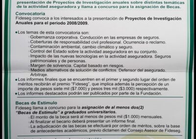 Afiche Convocatoria a Proyectos de Investigación 2008-2009. FIDESEG Fundación de Investigación, Difusión y Enseñanza del Seguro.