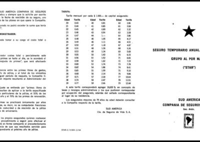 Folleto Seguro Temporario Anual Renovable en Grupo al Por Mayor «Star». Sud América Compañía de Seguros de Vida S. A.