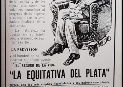 Aviso Publicitario de La Equitativa del Plata Compañía Anglo-Argentina de Seguros. Publicado en Atlanta Magazine Año 1 Nº 2 – Mayo de 1911.