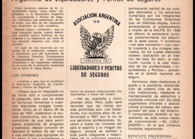 El Liquidador. Año I – Nº 0. Abr-May-Jun 1982. Editada por la Asociación Argentina de Liquidadores y Peritos de Seguros.
