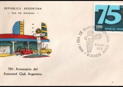 Sobre conmemorativo del 75º del Automóvil Club Argentino. Con estampilla alusiva y Sello Día de Emisión.