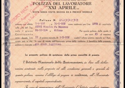 Polizza del Lavoratore «XXI Aprile». Istituto Nazionale delle Assicurazioni.