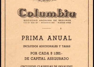 Sección Vida. Prima Anual. Columbia Sociedad Anónima de Seguros.