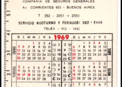 Calendario año 1969 de La Continental Compañía de Seguros Generales S. A.