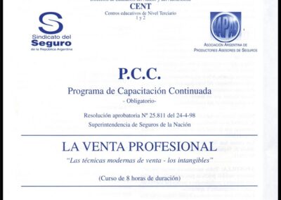 Folleto. La venta profesional. PCC – Programa de Capacitación Continuada. Sindicato del Seguro de la República Argentina.