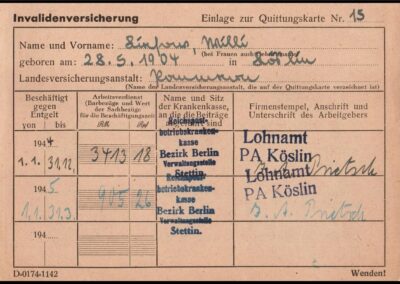 Invalidenversicherung. Seguros de Invalidez. Tarjeta Personal de Registro de Pago. Compañía de Seguros del Estado. Alemania. 1944.