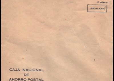 Sobre carta con Respuesta Libre de Porte a la Caja Nacional de Ahorro Postal.