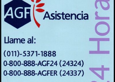 Calcomanía con Teléfonos de Asistencia de AGF Argentina Compañía de Seguros S. A.