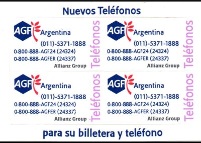 Calcomanía con Teléfonos de Asistencia de AGF Argentina Compañía de Seguros S. A.