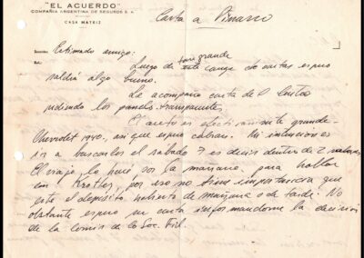 Carta interna con motivo de preparación de festejos del 25 de Mayo. El Acuerdo Compañía Argentina de Seguros S. A.