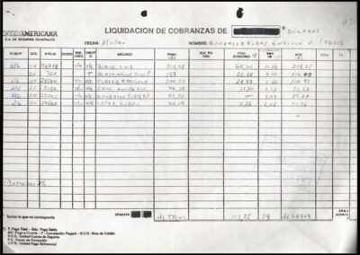 Planilla de Rendición de Cobranzas. Interamericana Sociedad Anónima de Seguros Generales.