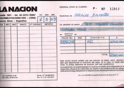 Talonario de Recibos de Cobranza de La Nación Compañía Argentina de Seguros S. A.