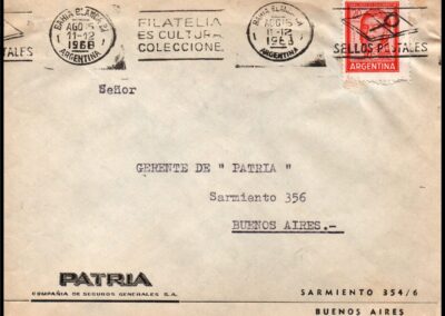 Sobre carta estampillado de Patria Compañía de Seguros Generales S. A.