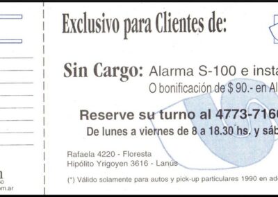 Cupón Exclusivo para Clientes. Sin Cargo una Alarma para el Vehículo. Seguros Bernardino Rivadavia Cooperativa Limitada.