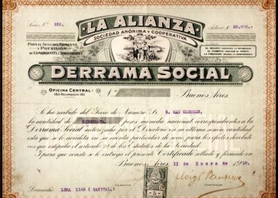 Recibo con fecha 1º de Enero de 1910 de La Alianza Sociedad Anónima y Cooperativa para el Seguro, Fomento y Previción de Comerciantes e Industriales.