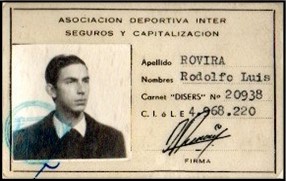 Credencial para Deportista de Rodolfo Luis Rovira. ADISYC – Asociación Deportiva Inter Seguros y Capitalización.