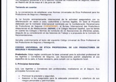 Código Universal de Ética Profesional de los Productores de Seguros y Reaseguros. 1984. COPAPROSE – Confederación Panamericana de Productores de Seguros. (Panamá).