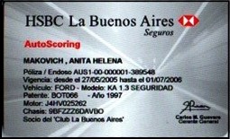 Credencial Seguro Obligatorio Automotor Año 2005 AutoScoring de HSBC La Buenos Aires Seguros.