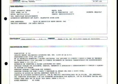 Certificado de Cobertura. Seguro de Automotores. 26 de Noviembre de 2001. Caja de Seguros S. A.