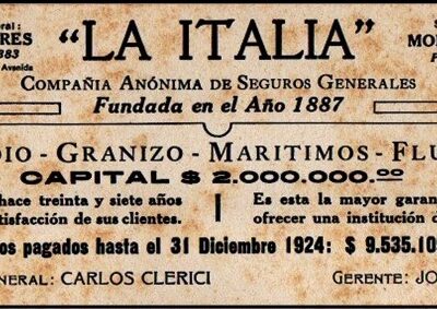 Secante Año 1925 de La Italia Compañía Anónima de Seguros Generales.