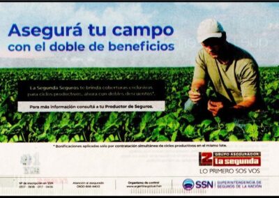 Publicidad «Asegurá Tu Campo con el Doble de Beneficios» de Grupo Asegurador la Segunda. Diario Clarín – Suplemento Rural – 06 de Noviembre de 2020.