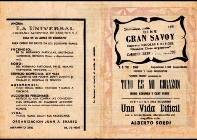 Publicidad en Programa de Cine Gran Savoy. Ciudad de Buenos Aires. Diciembre de 1962. La Universal Compañía Argentina de Seguros S. A.