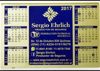 Calendario de Escritorio Año 2017. Sergio Ehrlich – Productor de Seguros.