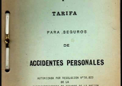 Tarifa para Seguros de Accidentes Personales. 1986. Cámara de Aseguradores.