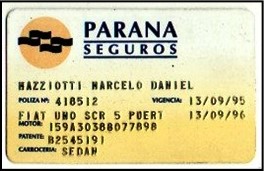 Credencial Seguro Obligatorio Automotor de Paraná Sociedad Anónima de Seguros.