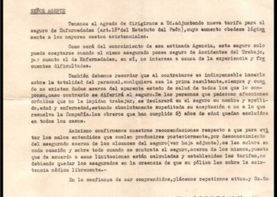 Comunicación de una Nueva Tarifa para el Seguro de Enfermedades a los Agentes de La Primera Compañía Argentina de Seguros Generales S. A. Marzo de 1968. 