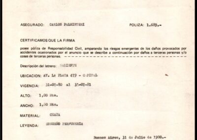 Certificado de Cobertura por Responsabilidad Civil. 31 de Julio de 1980. El Sol Argentino Compañía de Seguros Generales S. A.
